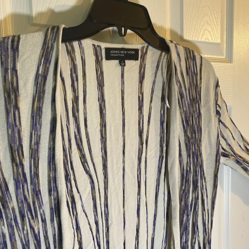 Jones Colección Nueva York Mujer S PEQUEÑO Cárdigan Suéter Frente Abierto Rayas Divertido Foto 3 de 4