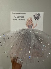 handmade personalised 3D Girl In Dress Birthday Card Tutu Skirt Grey Skirt Prom