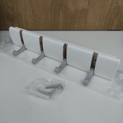 Wall or Door Mounted Coat Rack Folding hooks Clothes Hanger slim profile  white UK