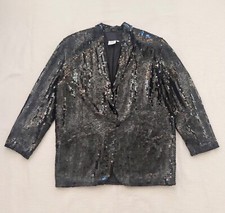 Madeleine New Black Sequinned & Beaded Silk Jacket Pockets Lined Size 40 Uk 12