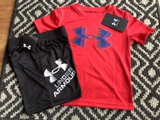 Toddler Boys Under Armour red tshirt black shorts size 2T NWT