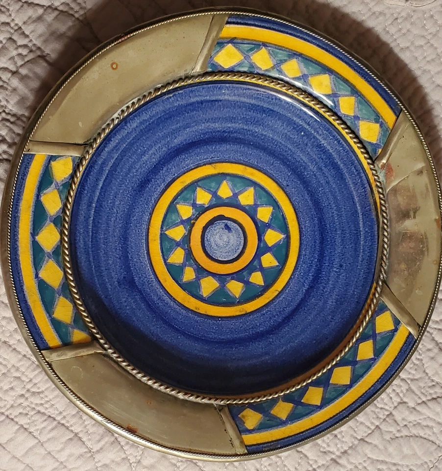Марокканский? Мексиканский? Настенная керамическая тарелка/чаша с металлическим антиквариатом/винтажная - Изображение 2 из 4
