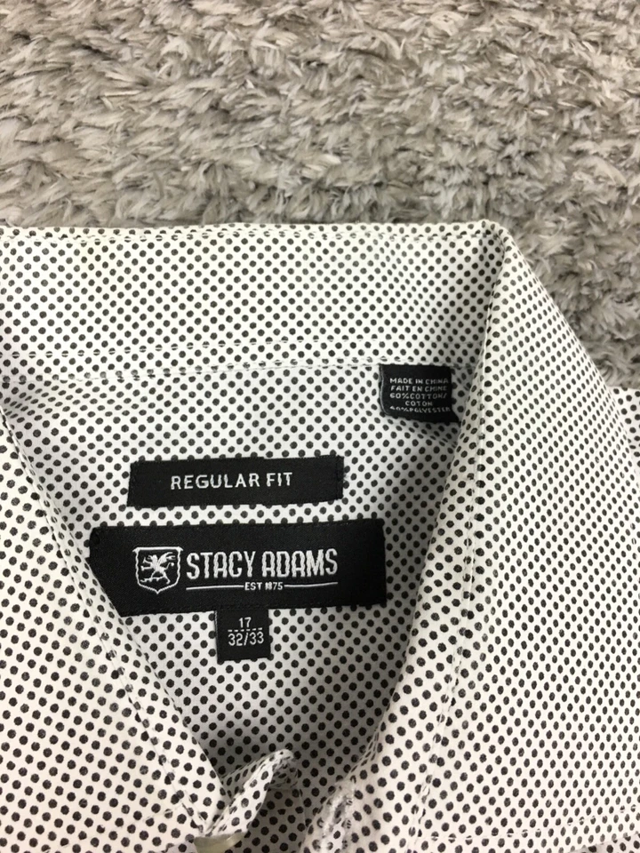 Camisa con botones Stacy Adams para hombre talla grande blanca/gris a lunares calce regular Foto 4 de 4