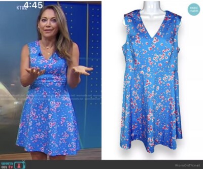 Draper James Blue Floral Dress Size 12 ASO Ginger Zee Good Morning America Celeb