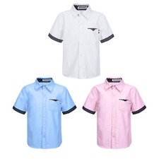 Boys Turndown Collar Short Sleeve Button Shirt Tops Casual Formal Dress T-Shirt