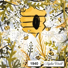 (1940) TWO Individual Paper LUNCHEON Decoupage Napkins - HONEY BEE HIVE SUMMER
