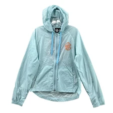 Santa Cruz Windbreaker Jacket Small Light Blue Nylon Full Zip Hoodie Lightweight