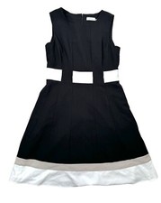 Calvin Klein fit flare dress color block office black white 90s modest sz 10