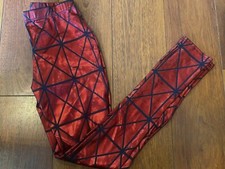 NEW girls dance BALERA RED FOIL METALLIC PANTS SPIDERMAN black web CL LARGE