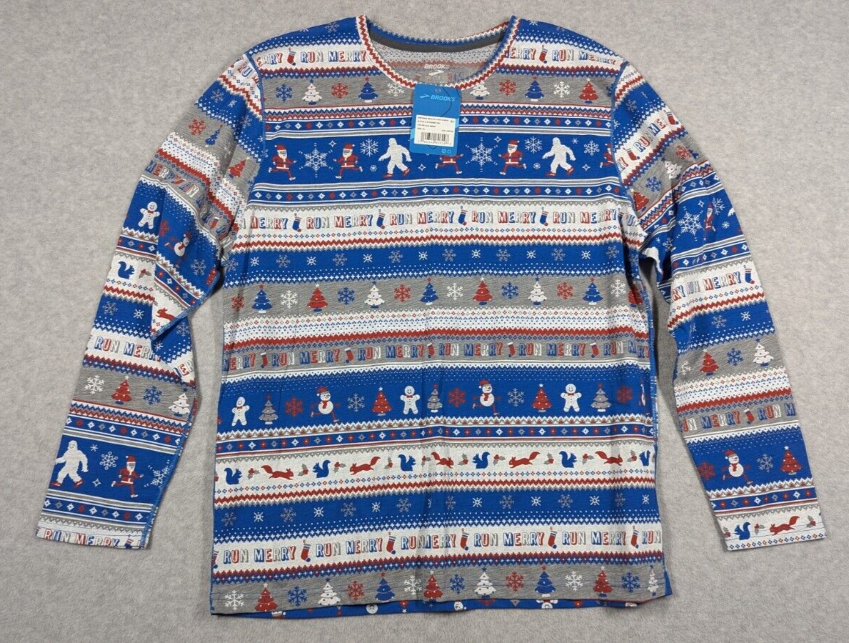 Brooks Run Merry Long Sleeve Ugly Christmas Sweater Shirt Style