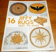 16 JIFFY RUGS Easy to Make Rag, Latch Hook, Cross-Stitch, Rya, Needlepoint 1968