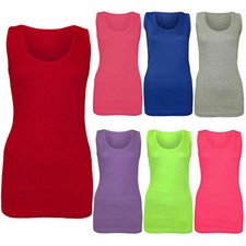 2 PACK LADIES VEST WOMENS COTTON STRETCHY RIBBED T SHIRT CAMI CASUAL TANK TOPS