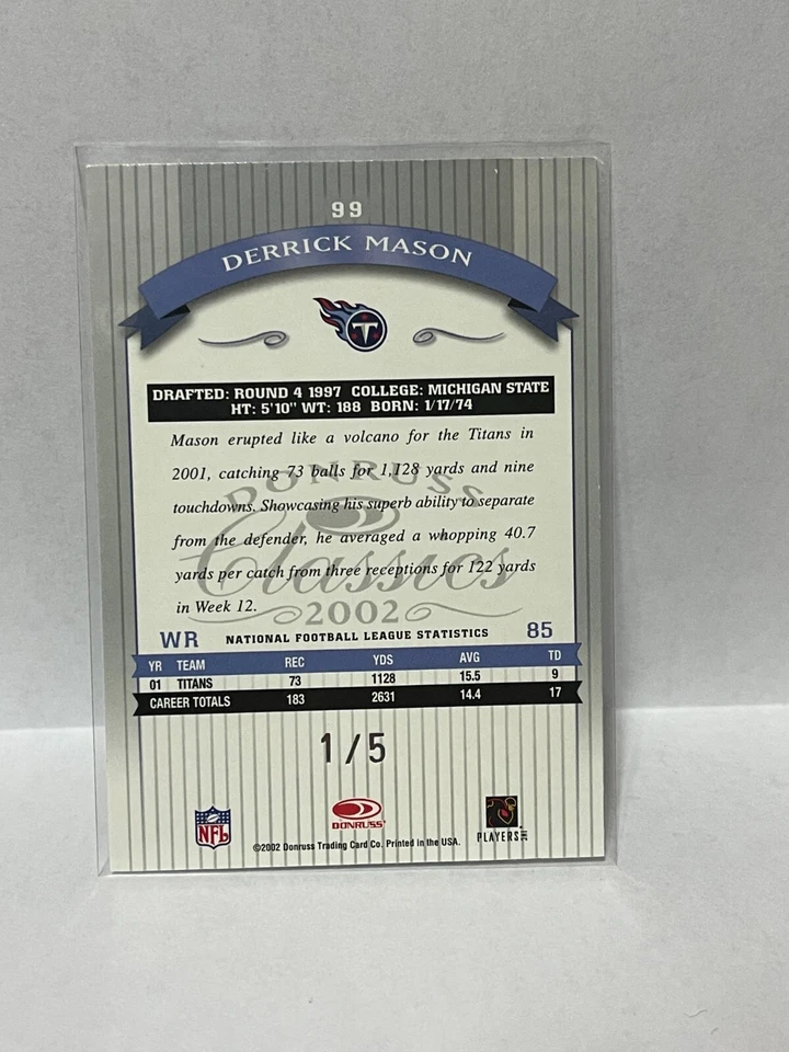 2002 Donruss Classics "National 2002" embossed #'d 1/5 - DERRICK MASON - Image 2 of 2