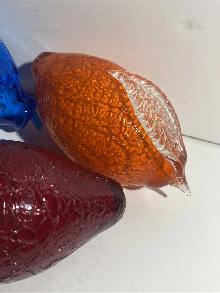 "Juego de 3 piezas de vidrio soplado a mano de Murano vintage naranja, rojo, fruta azul 5""" Foto 4 de 4