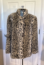 Vintage 1960s Womens Winter Coat Hilllmoor Faux Leopard Plush Union Label M/L