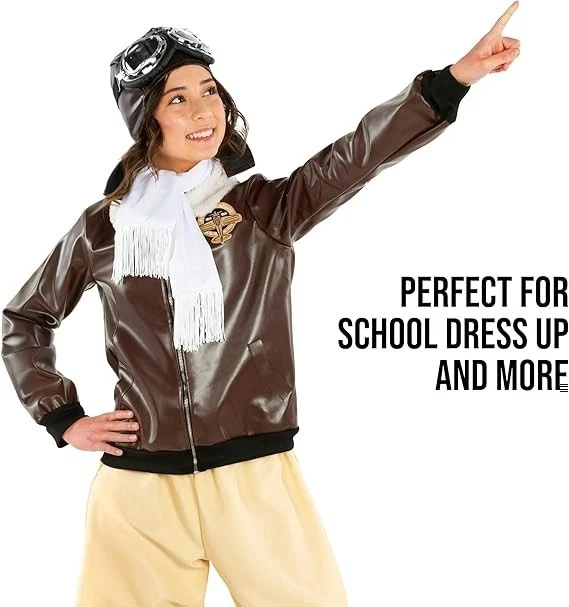 Fantasia infantil Amelia Earhart meninas aviador piloto roupa histórica 7 - 14 anos - Imagem 4 de 4