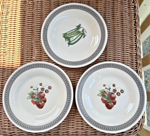 Pfaltzgraff FARMERS MARKET 3 Salad Plates Peas Strawberries Pat Farrell Design