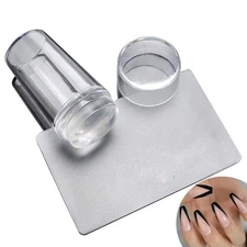 Clear Jelly Silicone Nail Art Stamper Scraper French Tip Nail Stamp with Cap