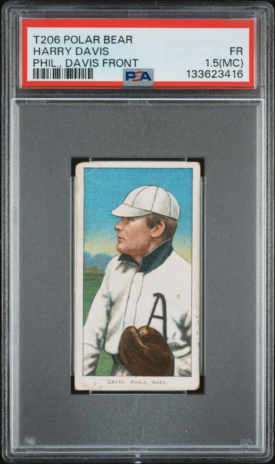 1909-11 T206 POLAR BEAR PHIL., DAVIS FRONT HARRY DAVIS PSA 1.5 MC
