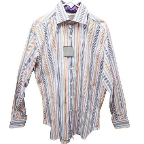 THOMAS DEAN MULTI STRIPED CASUAL BUTTON DOWN SHIRT 100% COTTON NWT L MSRP $110