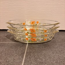Vintage Pyrex Glass Dishes X 3 Set Marie Flower Pattern Oval 19cm Cottage Retro