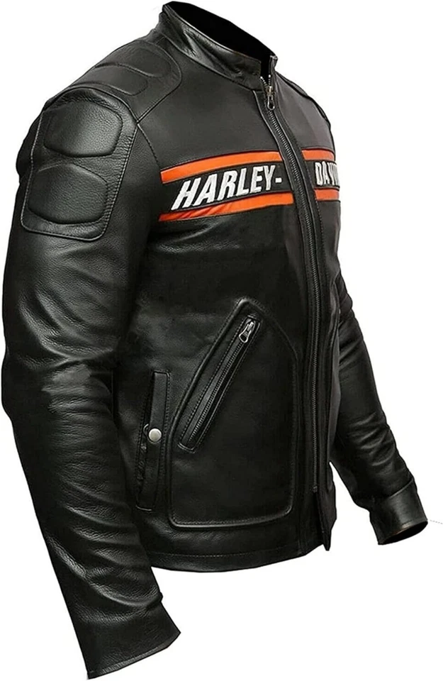 Men's Harley Davidson Black Motorcycle Sheepskin Leather Jacket - Image 4 of 4