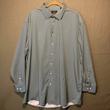 Shaquille O'Neal XLG Dress Shirt 18.5 34/35 Big Fit Cooling Stretch Teal Gingham