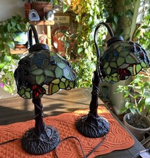 Pair of Tiffany-Style, Metal Grape Desk Lamps 19 3/4" - Beautiful -