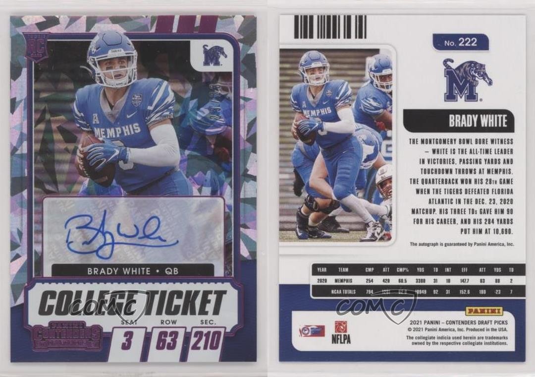 2021 Contenders Draft Picks College Ticket 23/23 Brady White Rookie Auto RC 3hd view 3
