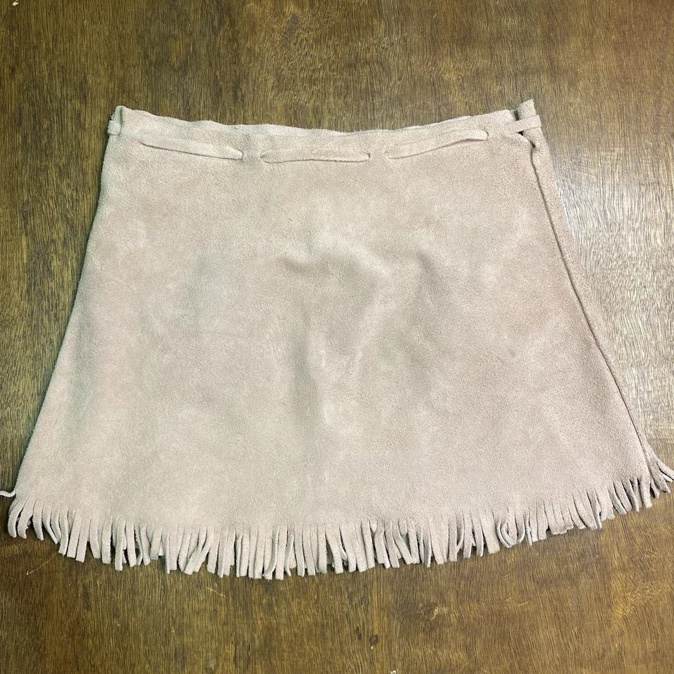 Falda Vintage Gamuza Niñas 6 a 7 Rosa Conchos Flecos Hecha a Mano Foto 3 de 4