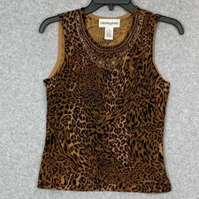 Bloomingdales Top Womens PS Brown Animal Print Beaded Sleeveless Stretch Sweater