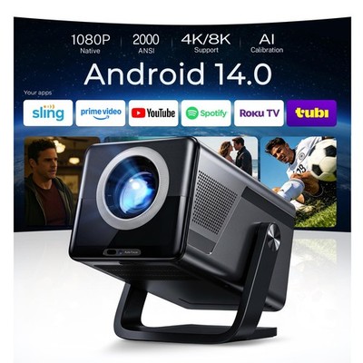 [2000 ANSI Daylight Visible] Native 1080P Smart Video Projector 4K 8K Input, ...