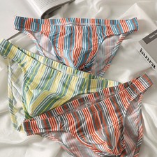 Striped Low Rise Men Briefs Underwear Elastic Breathable Soft Stretch Waist