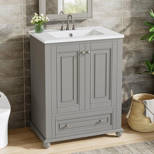24" Bathroom Vanity with Ceramic Sink Combo Freestanding Bathroom Vanity Cabinet
