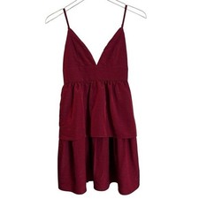 Lulus Party Pose Wine Red Satin Tiered Sleeveless Mini Dress Size Small NEW NWT