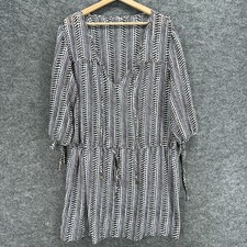 Unbranded Dress Women M  Gray Striped Shift Short V-Neck 3/4 Sleeve Casual