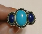 Lapis Lazuli, Turquoise & Sterling Silver Ring Size 7 Us Vintage