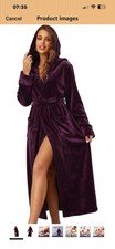 L Purple Women's Plush Hooded Robe Bathrobe-Fast Warmth Home Ultra-soft plush
