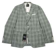 Hugo Boss Hutson Sport Coat 38 R Mens Slim Fit Wool Light Green Plaid Blazer