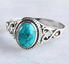 New 925 Sterling Silver Finish Marquise Turquoise Gemstone Women Boho Ring Boxed