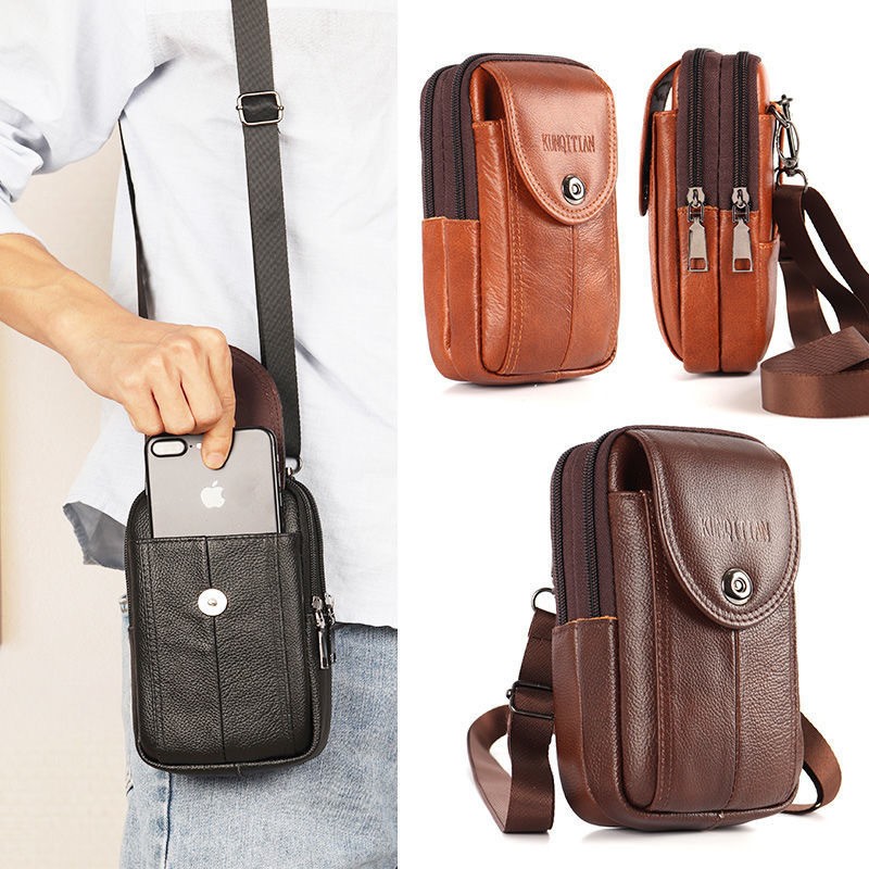 Bolso de cinturón de cuero para hombre de 3 tallas bolsa para teléfono bandolera de hombro paquete de cintura bolso de mano
