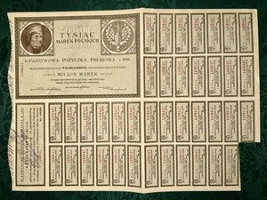 Tysiac Marek Polskich - State Premium Loan - 1920- 1,000 Polish Marks - Bond