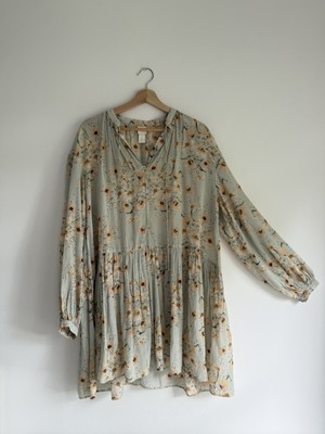 H&M Floral Babydoll Dress Size 6 Long Sleeve Ruffle Hem Tiered Boho Mini
