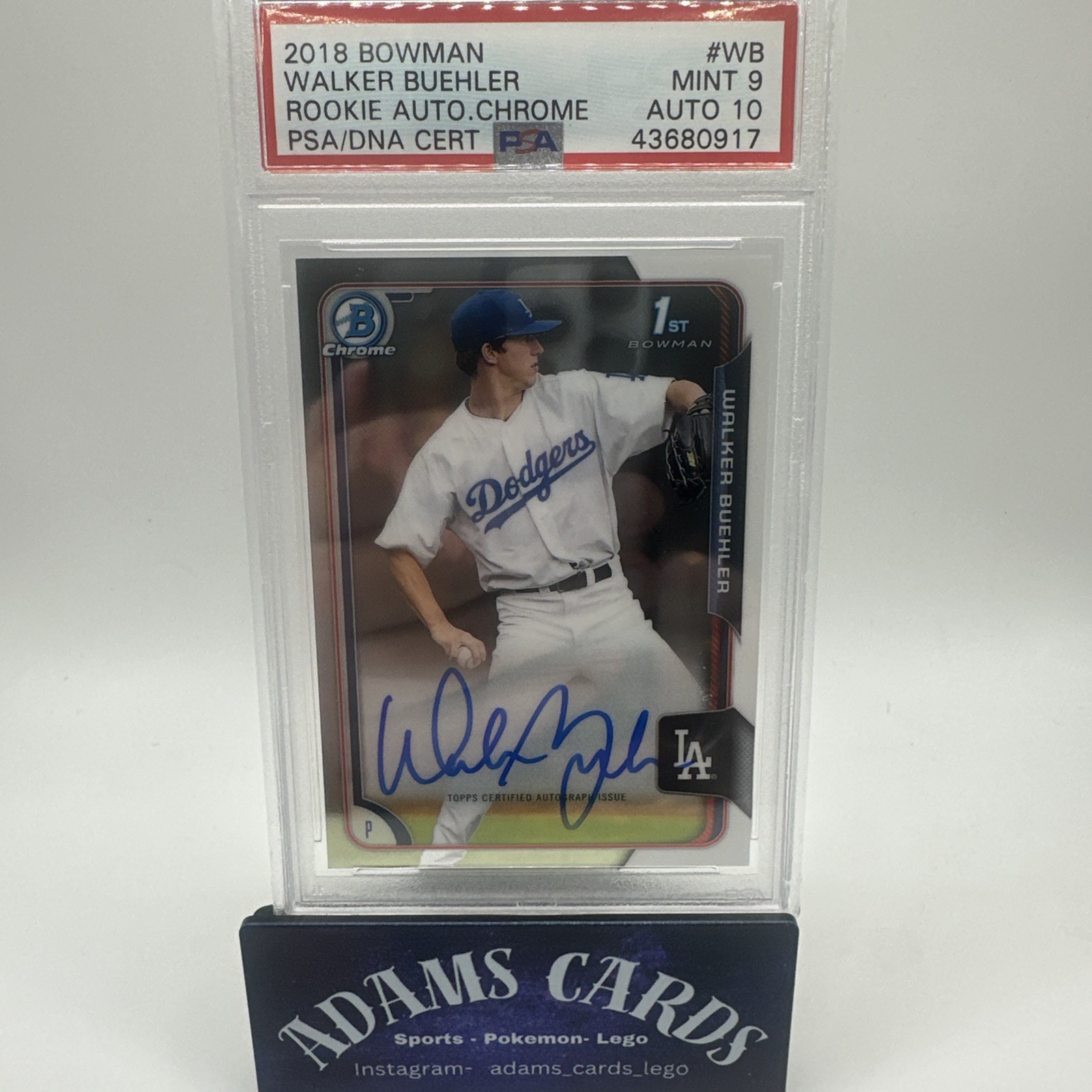 2015 Bowman Draft #BCA-WB Walker Buehler Chrome Draft Pick Auto PSA 9 W/ 10