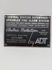 Vintage ADT American District Telegraph Fire Alarm Protection Metal Sign 1950s