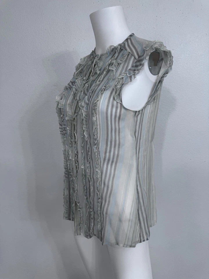 Top Rena Lange Vintage Marfil, Púrpura Seda Gasa Con Volantes Hecho en Alemania XS/S Foto 3 de 4