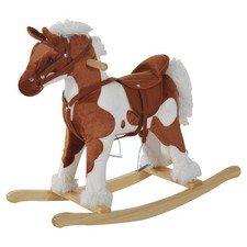 Toddler Rocking Horse, Kids Plush Rocking Chair Toy w/ Nursery Rhyme Music Brown