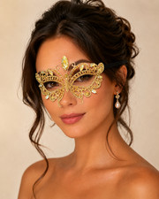 Gold Butterfly Masquerade Mask, Yellow Crystal Eye Mask for Mardi Gras