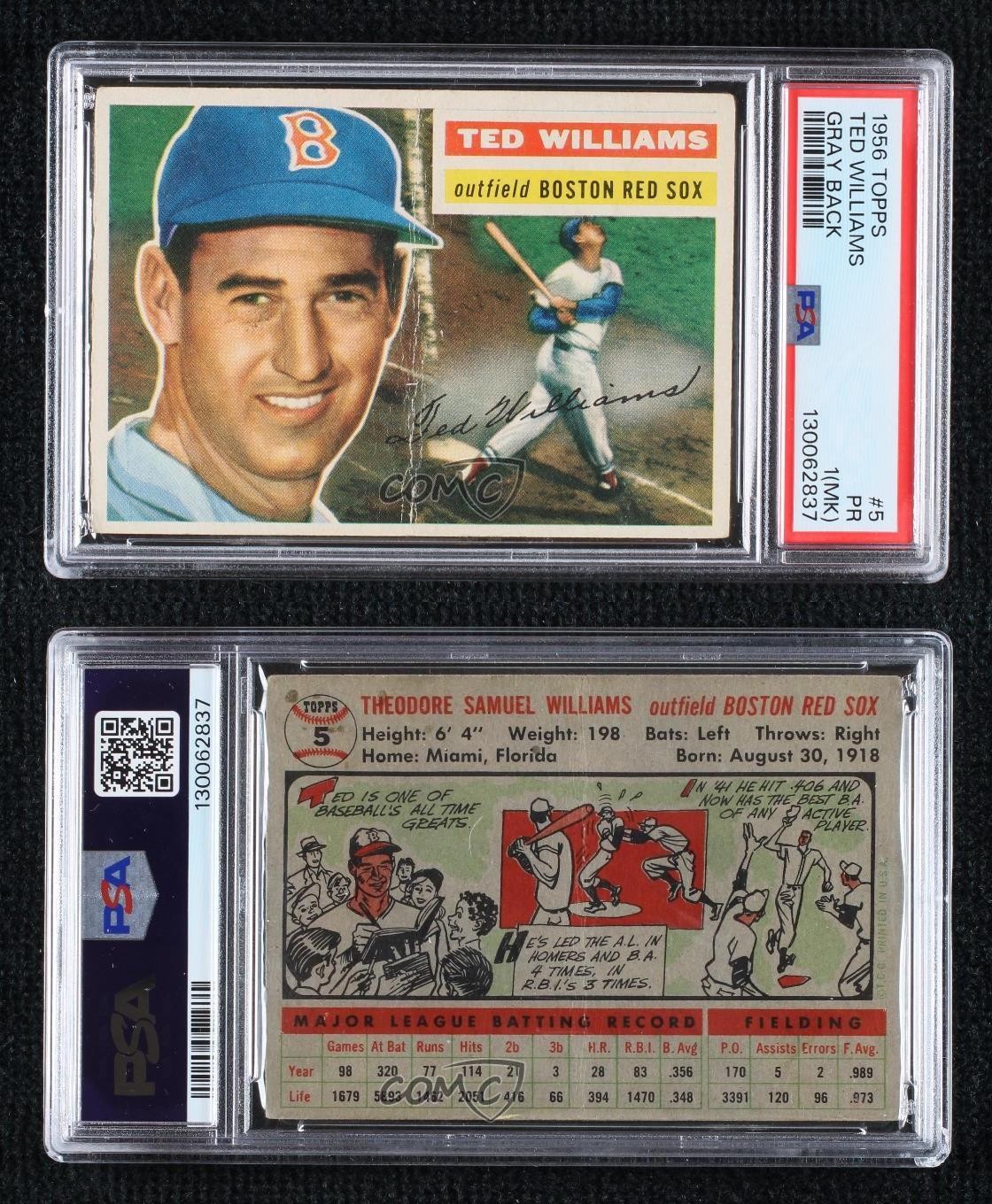 1956 Topps Ted Williams (Gray Back) #5 PSA 1 HOF 0q4x view 3