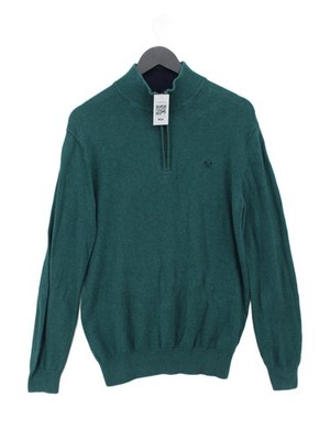 Crew Clothing Herren Pullover S Grün Baumwolle mit Kaschmir Mock Neck Pulli